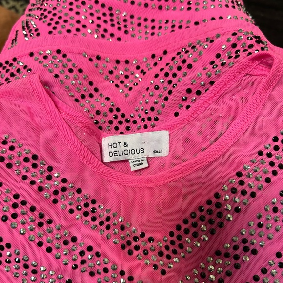 Hot & Delicious Hot Pink Rhinestone Mini Skirt Set Small - Picture 4 of 5